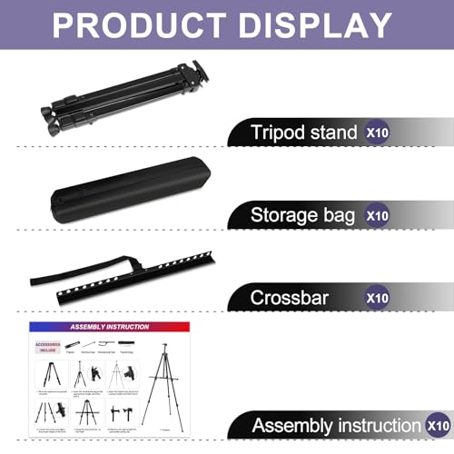 AROIC 10 Pack Painting Display Easel Stand Portable Adjustable Metal Tripod - style: 10P