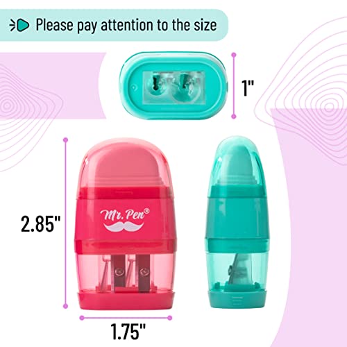 Mr. Pen- Pencil Sharpener & Eraser, 4 Pack - color: Red, Purple, Blue, Green, size: 4 Pack