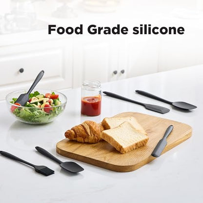 6 Pieces Silicone Spatula Set, Food Grade Rubber Spatula,Kitchen Tools for Baking, Cooking, Stirring (Black) - color: Black
