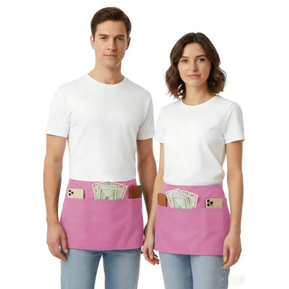 BOHARERS 3 Pack Pink Waitress Aprons - Women Server Apron Waiter Server Short Aprons 24x12 Inches - color: 3 Pack Pink