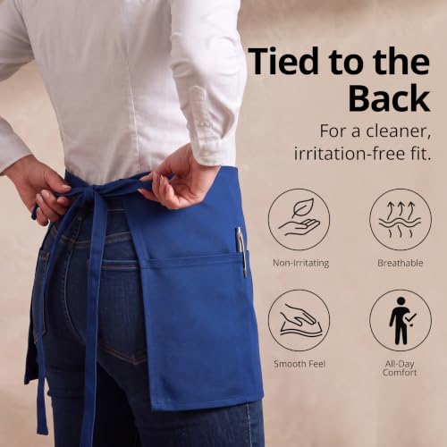 Utopia Wear Server Waist Aprons 12 Pack with 3 Pockets for Men and Women - color: Blue