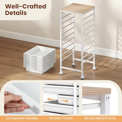RELAX4LIFE 10-Drawer Rolling Storage Cart w/Lockable Wheels(White) - color: White, size: 33.5”H