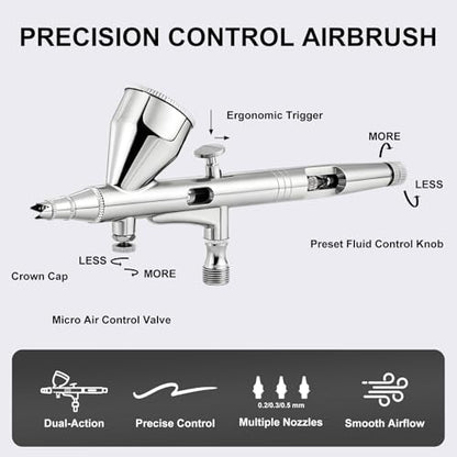 Roizefar Dual-Action Gravity Airbrush Gun with 4 Cleaner for Model Painting