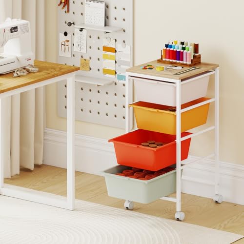 RELAX4LIFE 4-Drawer Rolling Storage Cart w/Lockable Wheels(Macaron) - color: Macaron, size: 28”H
