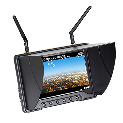 Black Pearl Diversity Monitor RC801 FPV Monitor with DVR 5.8Ghz 40CH 7inch FPV Screen Receiver Built in Battery with Sunshade Hood for RC Racing Drone DJI Phantom Airplane (SMA ANT)