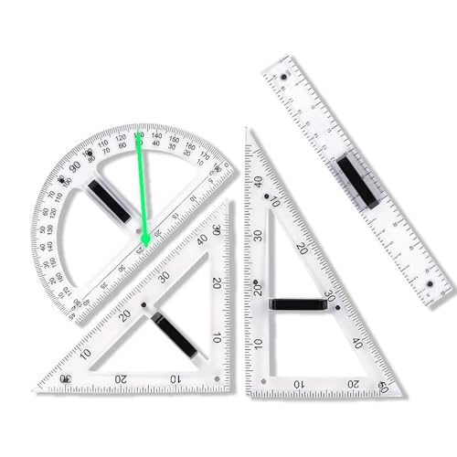 Magnetic Geometry Tool, Protractor, Triangle Rulers Easy Attachment Blackboard Measurement Kit, Teacher Board Protractor Multi-Purpose Kit Large (Transparent-4pc) - style: Transparent-4pc
