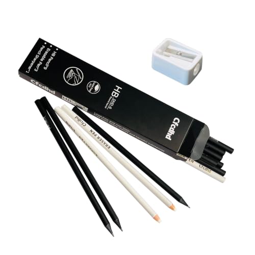 12‑Pack Set, 9 Pre‑Sharpened All‑Black #2 HB Wood Pencils, 3 Eraser Pens & 1 Premium Pencil Sharpener
