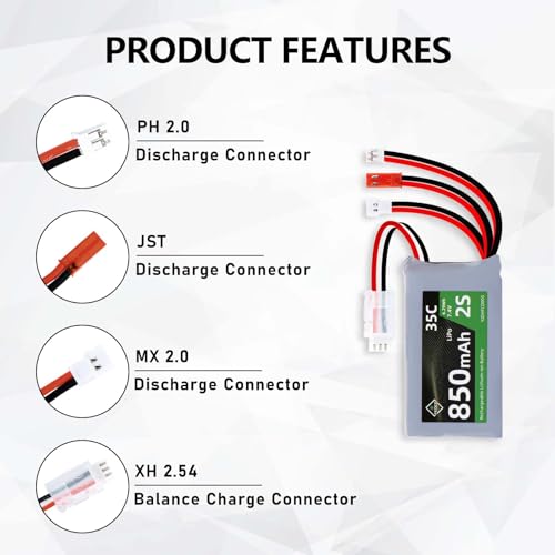 7.4V 2S 35C 850mAh LiPo Battery with USB Charger for 1/24 RC Car - size: 850mah 7.4V