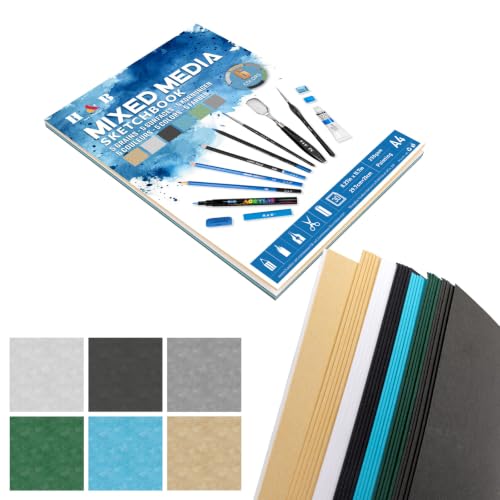 H & B Mixed Media Sketchbook 8.3"x11.7" A4, 250GSM 6-Color Toned Paper Pad