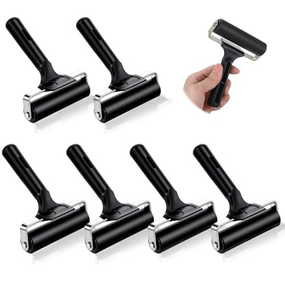 Oqqlin 6 Pcs Brayer Roller, 4 Inch Black Printmaking Press Roller Handle Comfortable Painting Rollers for Printing, Painting, Printmaking, Crafting, Ink, Gluing, Stamping Tools