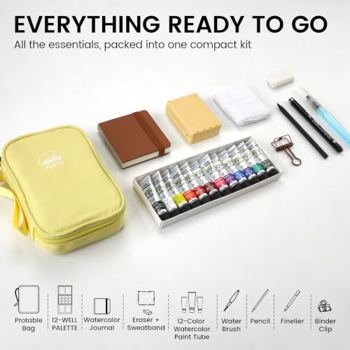Funto Travel Watercolor Paint Set, Oversized Rectangular 12-Well Palette - color: Cookie Yellow
