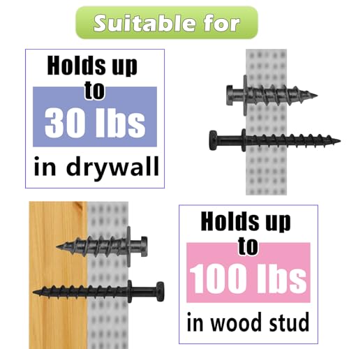 Black Bear Claw Picture Screws in 2 Sizes—Suitable for Drywall & Wood Studs - color: Black Zinc, size: 35 Pack Mix size + D-ring