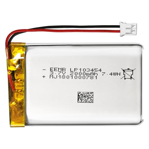 EEMB 3.7V 103454 2000mAh Lipo Battery Rechargeable JST2.0 Connector 1-Pack - size: 1(Reverse)
