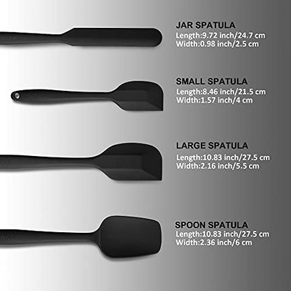 4-Piece Silicone Spatula Set with Stainless Steel Core, Black - color: Black