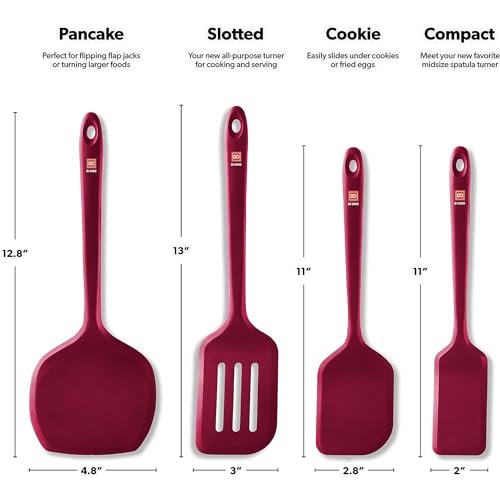 DI ORO Silicone Turner Spatula Set - 600F Heat Resistant, 4-Pc Red - color: Red