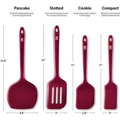 DI ORO Silicone Turner Spatula Set - 600F Heat Resistant, 4-Pc Red - color: Red