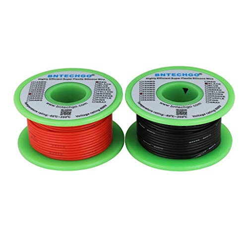 BNTECHGO 24 Gauge Silicone Wire Spool red 25ft and Black 25ft Flexible 24 AWG Stranded Tinned Copper Wire - size: 24 Gauge, 25ft per color