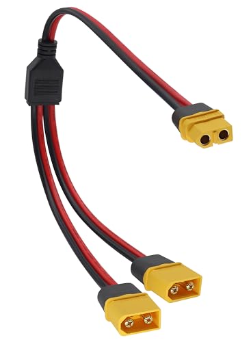 XT60 Y Splitter Cable, 1 Female to 2 Male Connector Adapter, 14AWG XT60 Extension Cable for Solar Panel, Solar Generator, Portable Power Station, Drone, RV, Ship Etc (37cm/1F to 2M) - color: 1Female to 2Male