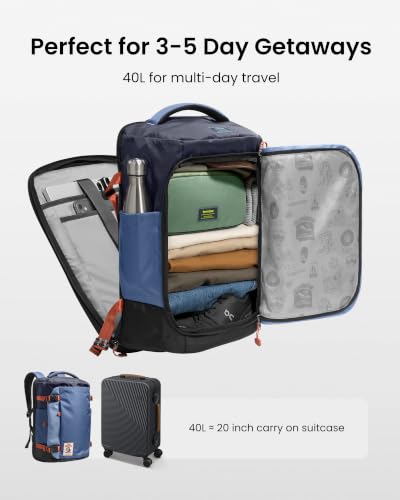 tomtoc Travel Backpack 40L, TSA Carry On Bag Flight Approved, PFAS Free - color: Coastal Blue-ripstop, size: 40L