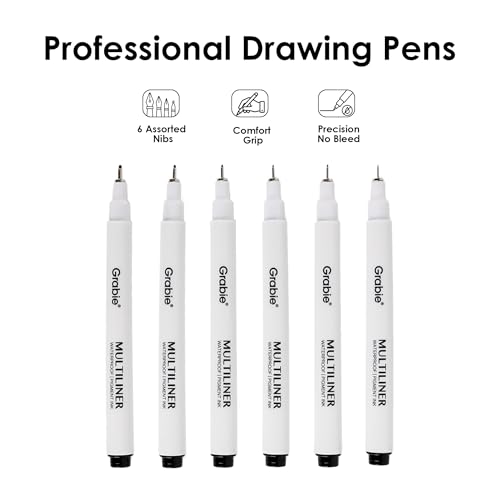 Grabie Micro Fineliner Pens, 6 Black Waterproof Drawing Pens - color: 6-Black