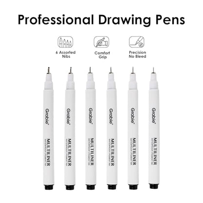 Grabie Micro Fineliner Pens, 6 Black Waterproof Drawing Pens - color: 6-Black