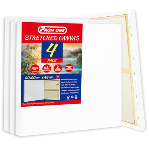 4-Pack 24x24 Square Stretched Canvas Cotton for Oil & Acrylic (60 x 60 cm) - size: 4PK - 24"x24"