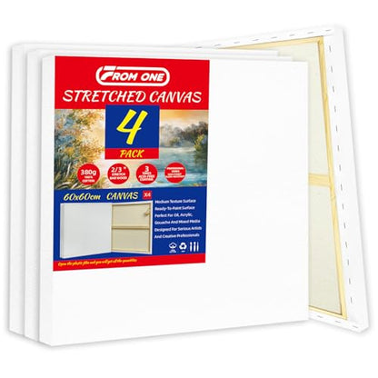 4-Pack 24x24 Square Stretched Canvas Cotton for Oil & Acrylic (60 x 60 cm) - size: 4PK - 24"x24"