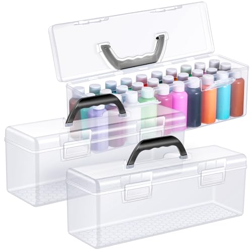 Threehoney 3 Pcs Acrylic Paint Art Organizer Storage Box with Handle, Black - color: Black