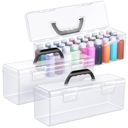 Threehoney 3 Pcs Acrylic Paint Art Organizer Storage Box with Handle, Black - color: Black