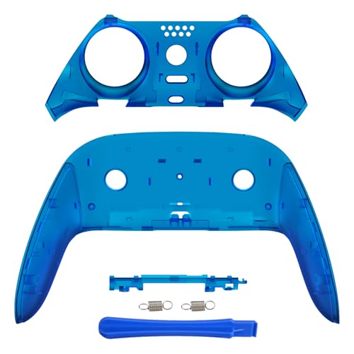 eXtremeRate Top Bottom Decorative Trim Shell Compatible with ps5 Edge Controller DIY Replacement Front Back Clip Shell, Custom Clear Blue Plates Cover Compatible with ps5 Edge Controller - color: Clear Blue