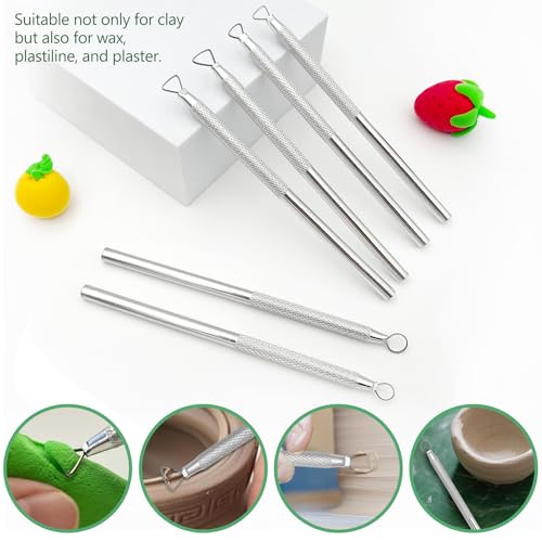 6-Piece Aluminum Clay Sculpting & Carving Tool Set – Silver Craft Modelling Scrapers for Pottery, Polymer & Wax