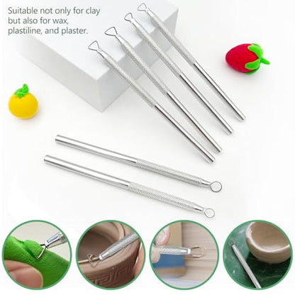 6-Piece Aluminum Clay Sculpting & Carving Tool Set – Silver Craft Modelling Scrapers for Pottery, Polymer & Wax