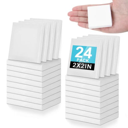 ESRICH Mini Stretched Canvas 24Pack 2x2inch, 2/5''Profile Art Primed Canvases for Painting, Cotton Small Professional Stretched Canvas for Kids and Art Supplies. - size: 2x2in-24Pack