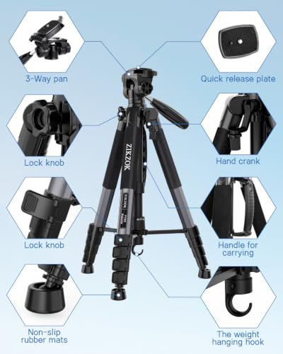 75" Camera Tripod Stand, Heavy Duty with Remote for DSLR iPad iPhone - color: Grey-75 inch