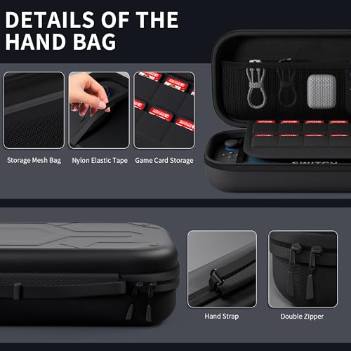 PAWDIARY Black Switch 2 Carrying Case Travel Pouch, Accessories Bundle with Heavy Duty Switch 2 Dockable Cover, HD Screen Protector, and 8 Thumb Caps - color: Black-Heavy duty