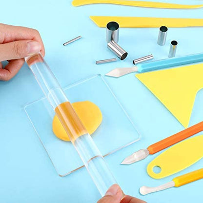 Honoson 23 Pcs Clay Sculpting Tools Set with Roller Cutters,Colorful - color: Colorful