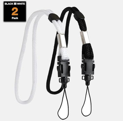 2 Pack Camera & Cell Phone Wrist Strap (Lanyard Style) Adjustable with Quick-Release. (Black & White Set) - color: Black and White Wrist Strap