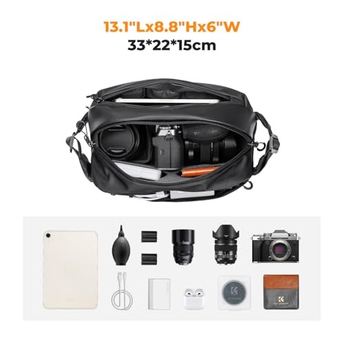 K&F CONCEPT Camera Sling Bag, Everyday Shoulder Crossbody Bag - color: 02 All Black Medium