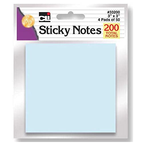 Charles Leonard Sticky Notes, 3" x 3", Assorted Pastel Colors, 50 Sheets/Pad, 4 Pads