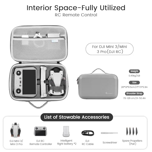 Skyreat Mini 3 / 3 Pro Case RC,Compact Small PU Waterproof Carrying Case with Shoulder for DJI Mini 3/3 Pro Drone and Battery Accessories