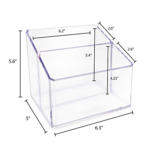 Isaac Jacobs Clear Acrylic 2-Section Organizer, Remote Holder & Multi-Functional Makeup, Brush, Pen & Pencil Storage Solution, for The Home, Bathroom, Office, Child’s Desk (2-Section, Clear) - size: 2-Section