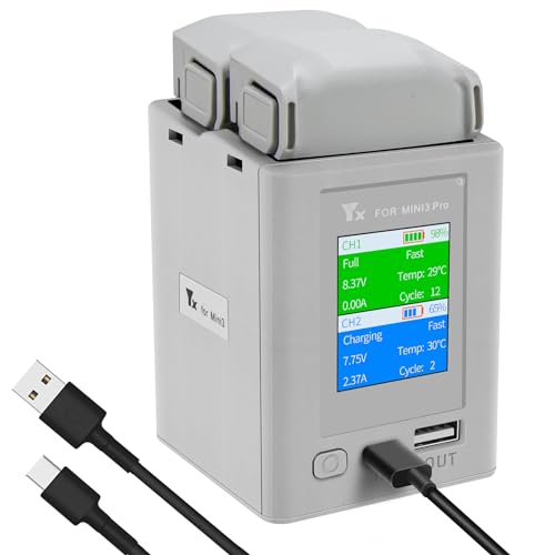 Hanatora LCD Parallel Charger with Storage Charge,Discharge for DJI Mini 4/3 Pro Battery, Two-Way Charging Hub,Fast Charge Two Batteries Drone Accessories