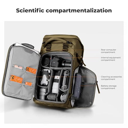 K&F CONCEPT Camera Backpack, 30L Large Capacity Camera Bag - color: Khaki, size: Large