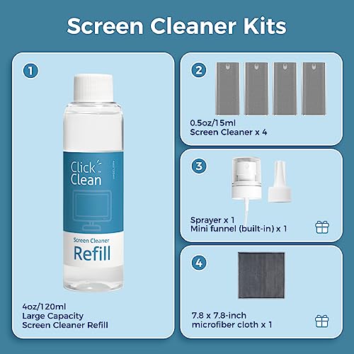 CLICK CLEAN Screen Cleaner Kit, 4 Cleaning Sprays with 4 oz Refill - size: 4 L126T Screen Cleaner Refill Kits