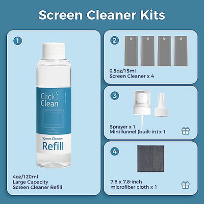 CLICK CLEAN Screen Cleaner Kit, 4 Cleaning Sprays with 4 oz Refill - size: 4 L126T Screen Cleaner Refill Kits