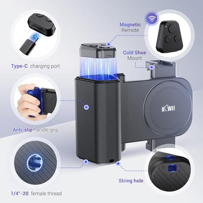 Phone Camera Grip with Remote Control for Smartphones Vlog Shooting - color: Clip on Phone Camera Grip Black