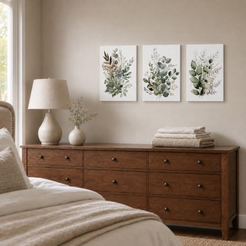 Bwodke Sage Green Botanical Canvas Wall Art Set of 3, 12x16 inch - color: Green, size: 12"x16" Canvas