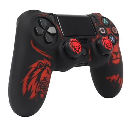 Lion Design Controller Skin Cover with 2 Thumb Grips Compatible with PS4/Playstation 4 Slim/Pro Controller - color: Lion Black Red