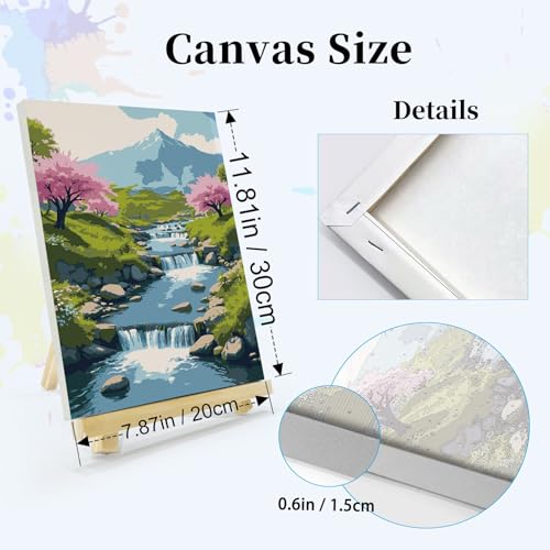JOOZ 4 Pack Paint by Numbers Kit for Adults Framed, Waterfall, 8x12 Inch - color: Waterfall Landscape 030