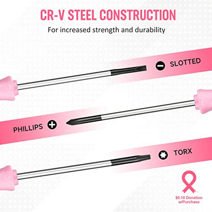 WORKPRO 10-Piece Precision Screwdriver Set with Pink Pouch - Pink Ribbon - color: Pink
